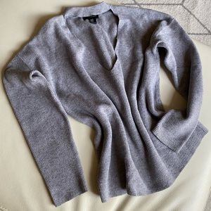 Forever 21 Heather Grey Choker V-Neck Sweater